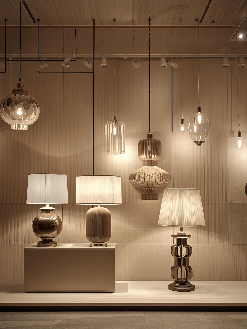Minimalist beige room with a rounded chair, side table, and potted plant